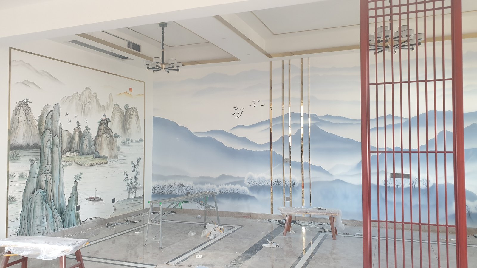 千行空间艺术 中式山水复古壁画案例07